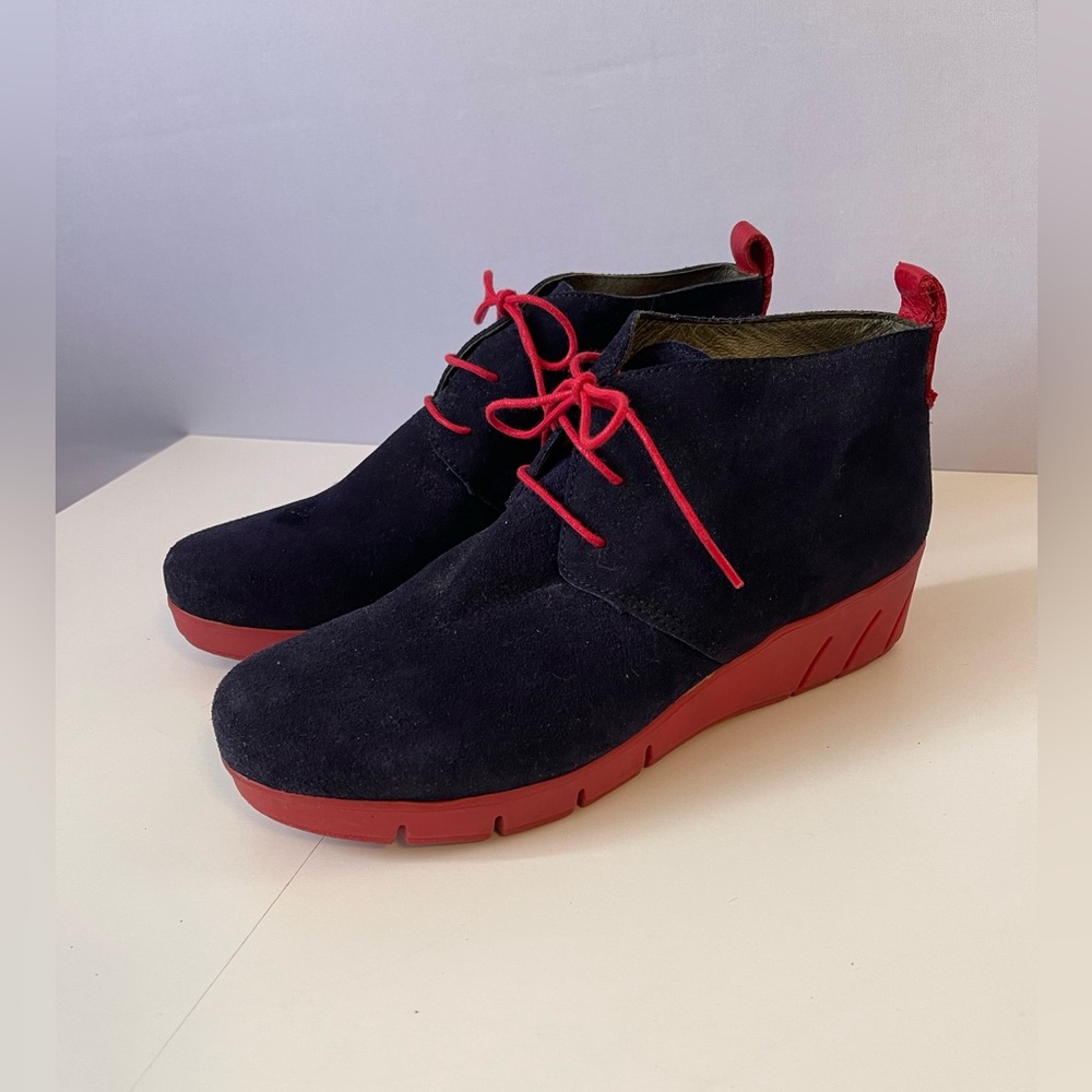Color‎ Block Suede Wedge Ankle Boots Navy Red 40 Nival Woman
